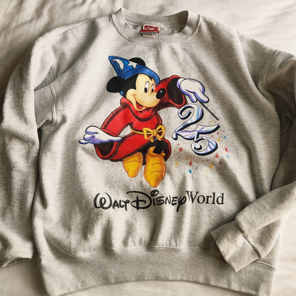S MAGIC 25TH Vintage Disney Gray Mickey Sorcerer Sweatshirt 25th SPECIAL GIFT T